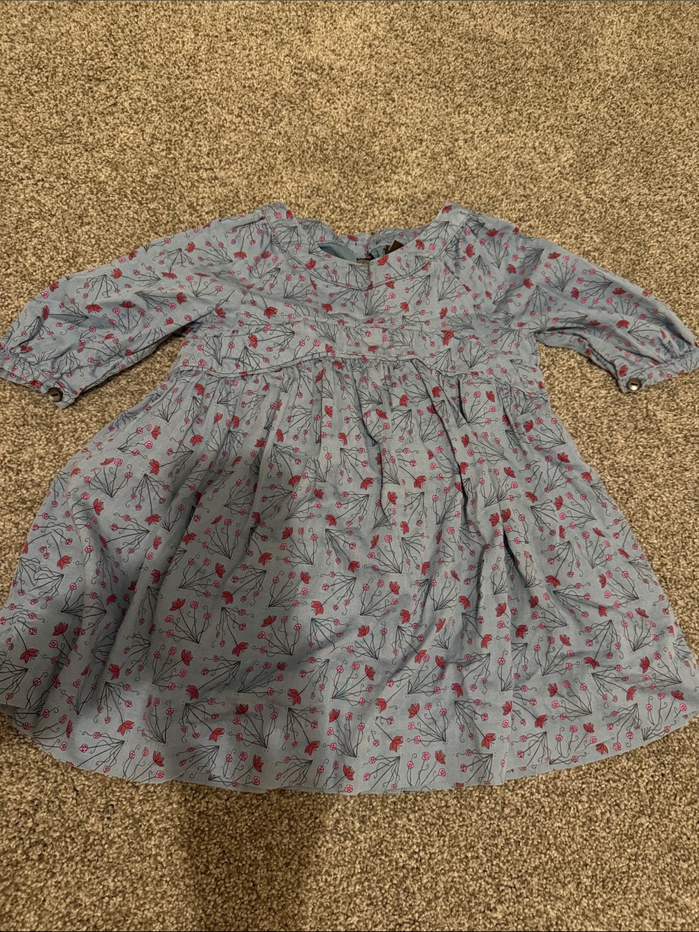 Blue Floral Long-Sleeve Kids Dress by